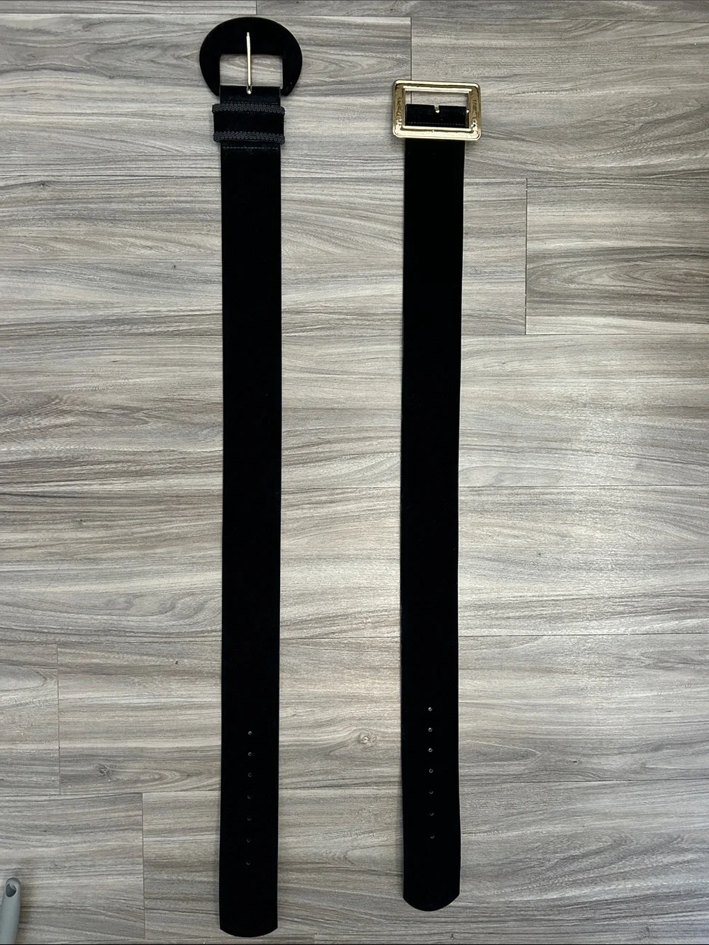 Zara Black Fake Suede Belts with Gold & Black Buckles
